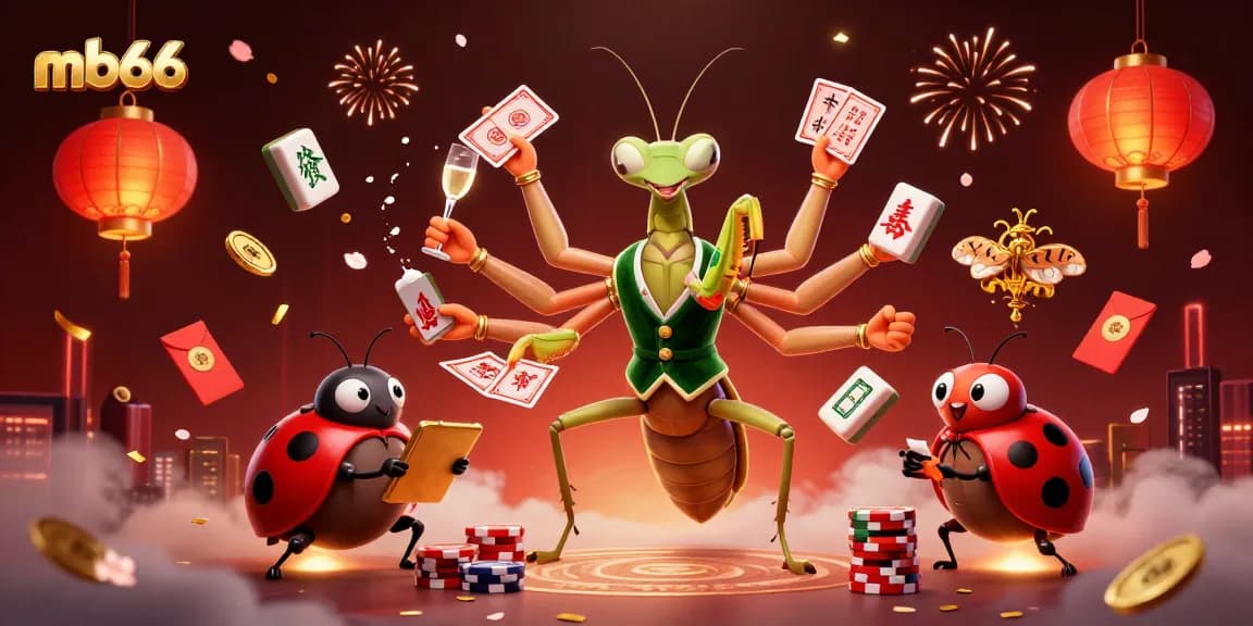 Win big at mb66 with this vibrant 3D casino scene featuring lively characters and festive elements.