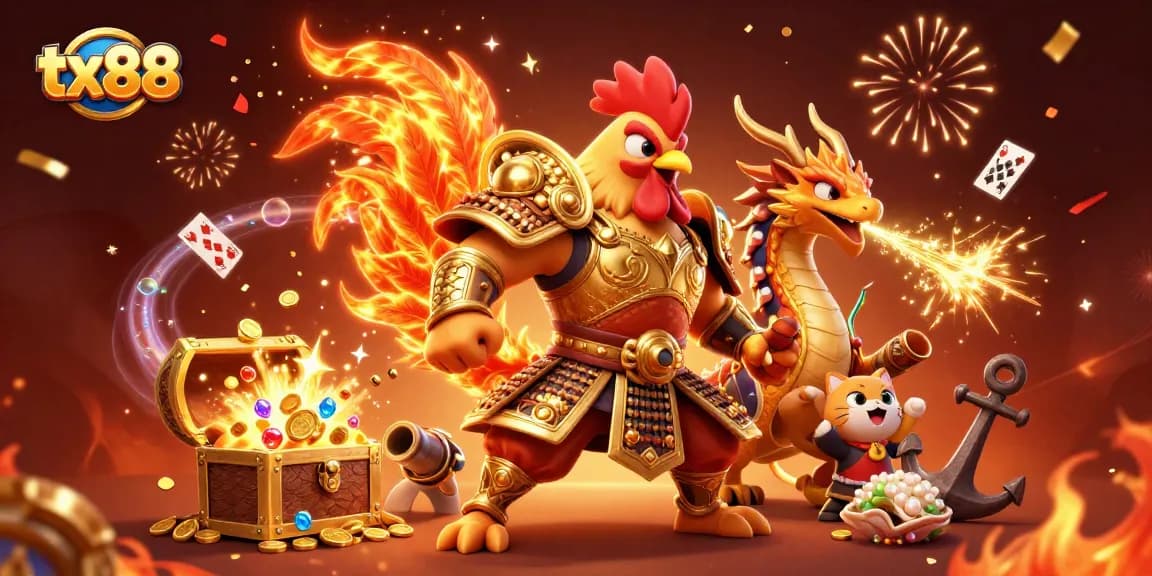 Experience the excitement of tx88 with animated characters and vibrant casino elements in 3D.