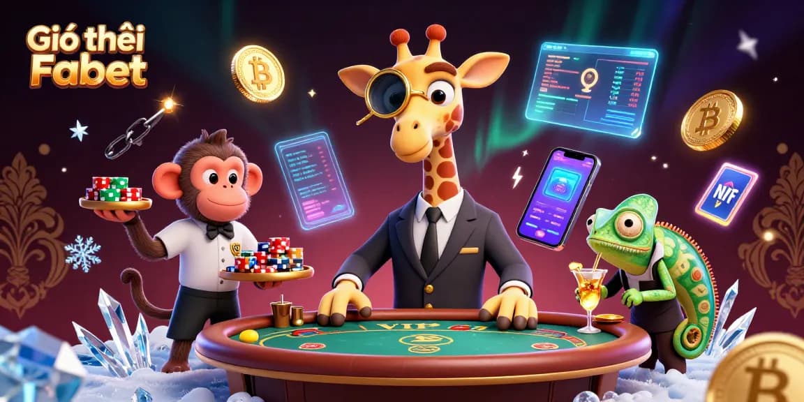 Engaging visual of Giới thiệu Fabet showcasing a high-roller giraffe and casino elements in 3D.