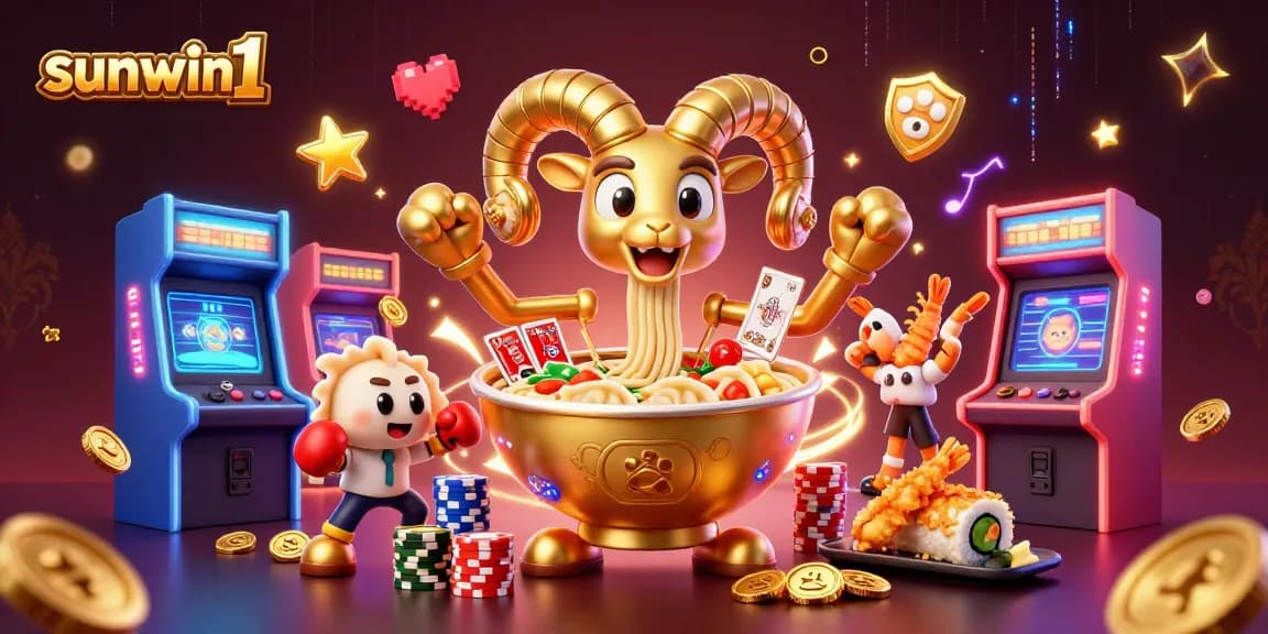 Engage in thrilling gameplay with sunwin1 featuring a giant ramen bowl and unique casino characters.