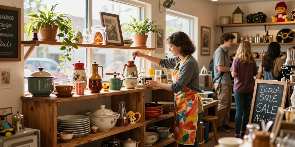 Shoppers exploring vintage items and decor at rokok88 home goods store.