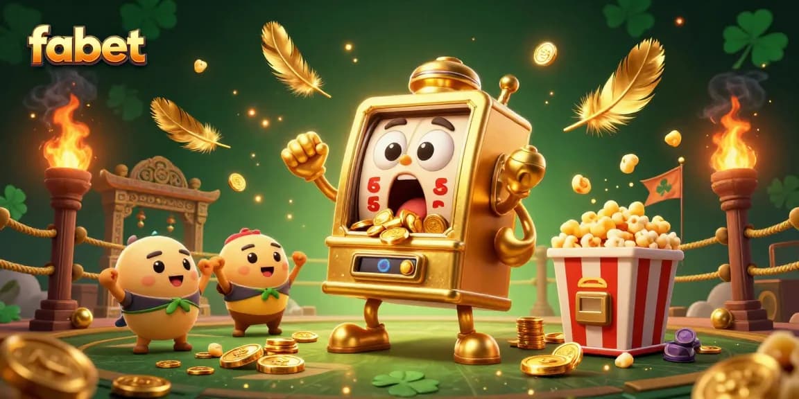 Experience fabet's thrilling jackpot action with a lively golden slot machine and cheering mini machines!