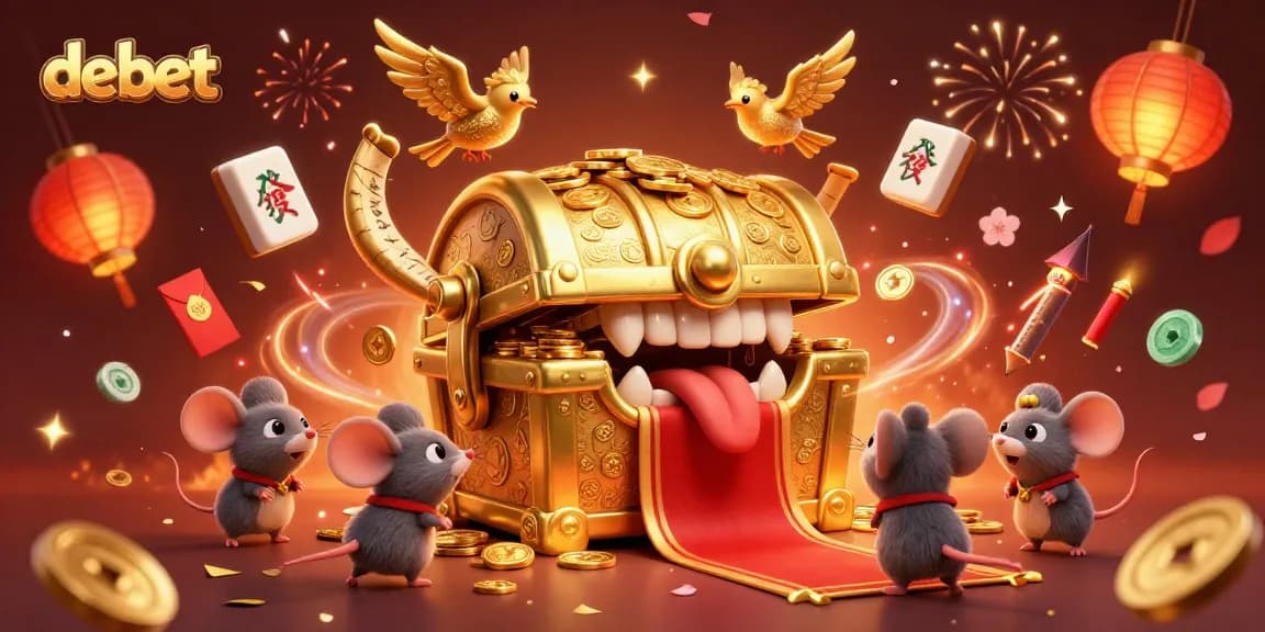 Experience debet excitement with glowing treasures and lucky symbols in this dynamic casino illustration.