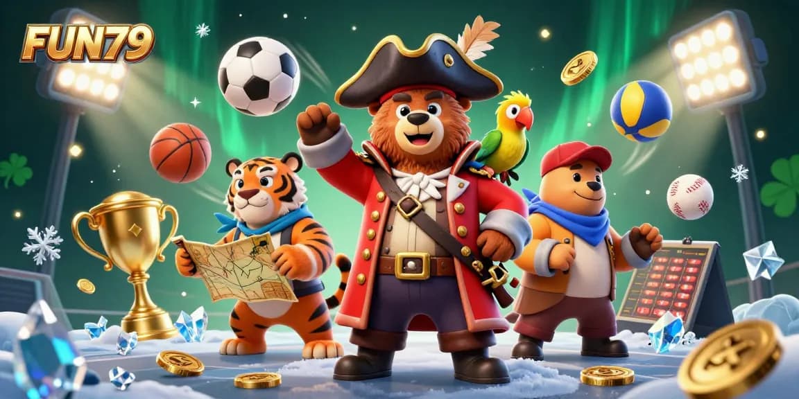 Experience thrilling gaming with FUN79 as dynamic sports elements surround vibrant characters in a captivating scene.