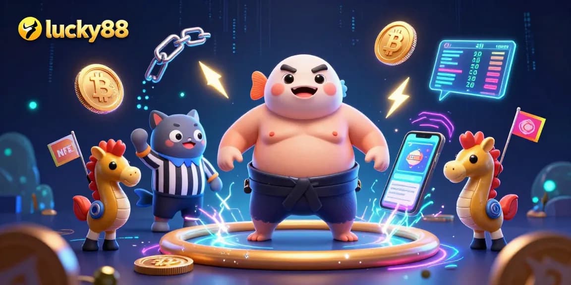 Experience lucky88 thrills with a vibrant underwater casino scene featuring a fugu, catfish referee, and crypto elements.