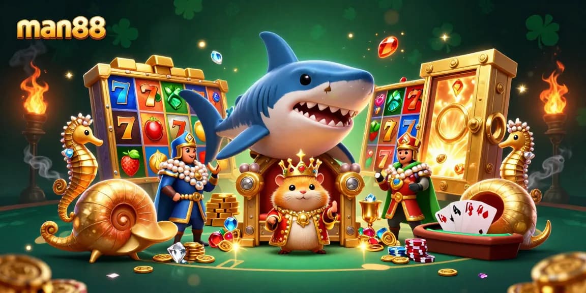 Play slots at man88 with our golden hamster king and dynamic gaming elements.