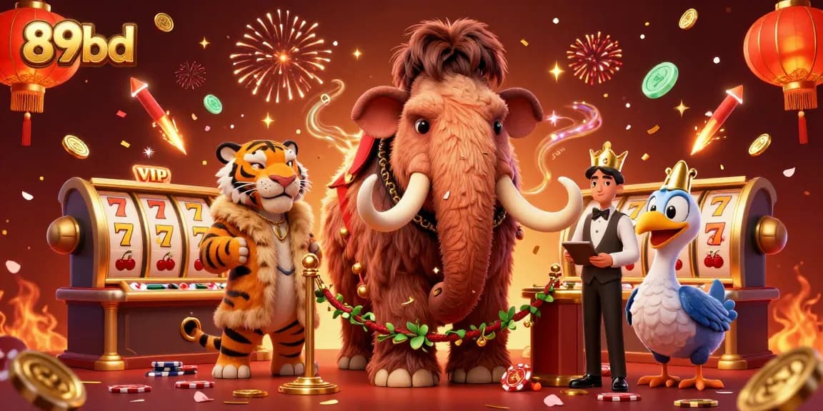 Engage with 89bd slots at a vibrant, dynamic casino scene featuring lively characters.