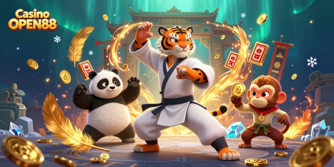 Engage in thrilling gameplay at Casino OPEN88 with kung fu tiger master and exciting slot reels.