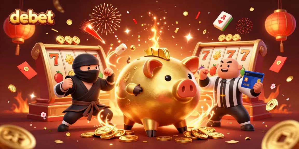 Experience debet action with a vibrant 3D casino scene featuring dynamic characters and game elements.