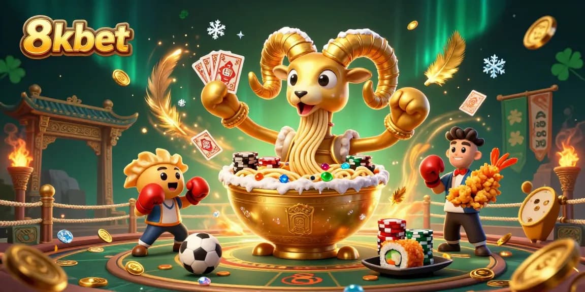 8xbet sports betting scene featuring a giant ramen bowl character and dynamic game elements