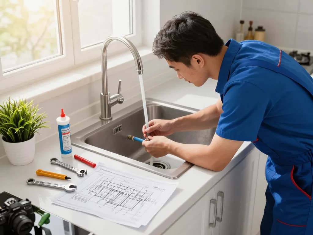 Professional plumber in São Paulo installing PEX pipes, showcasing expert plumbing services.