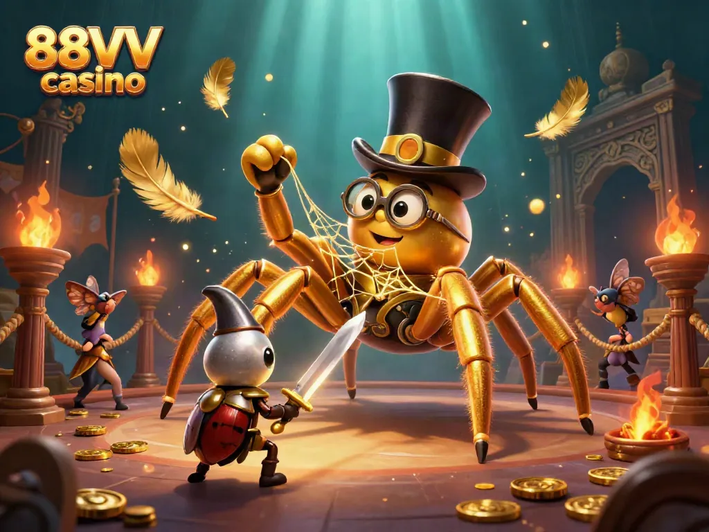 Experience thrilling adventures at 88VV casino with the golden tarantula and beetle knight.