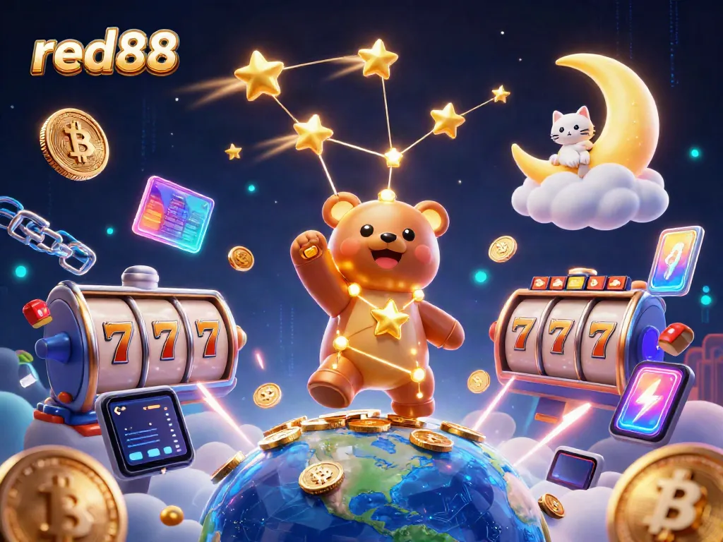 Engaging slot game action featuring red88's vibrant cosmic scene with stars and coins.