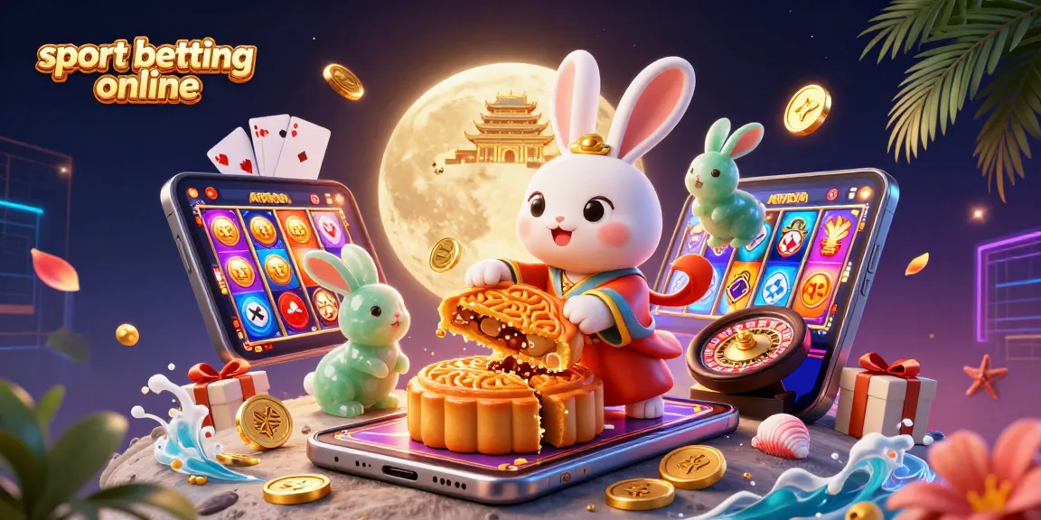 Engage in sport betting online with a vibrant scene showcasing a moon rabbit and casino elements.