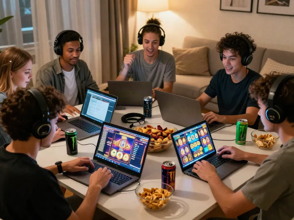 Nohuwin players engaged in online slot games, showcasing community excitement and gaming atmosphere.