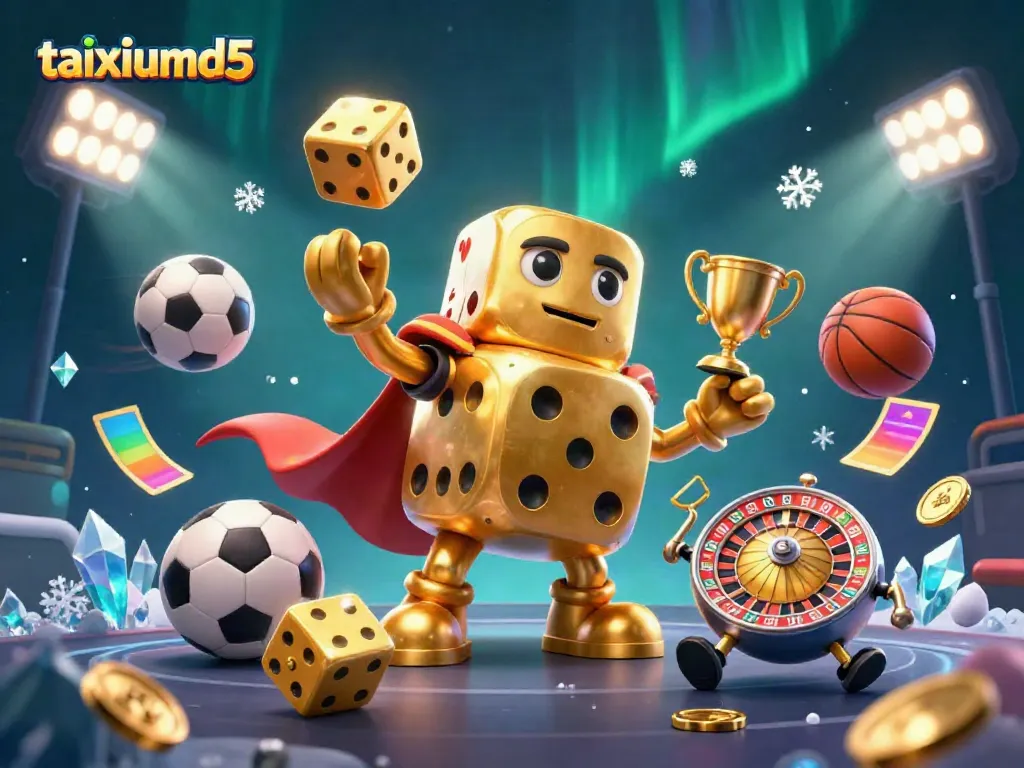Engage with taixiumd5's immersive casino experience featuring dynamic golden dice and sports elements.