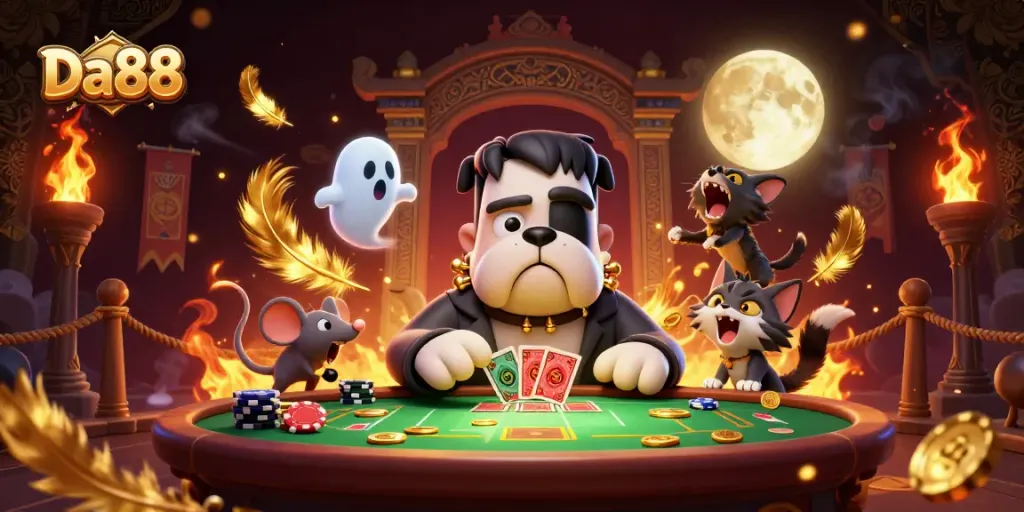 Engage with Da88's thrilling casino experience featuring lively characters and rich gaming elements.