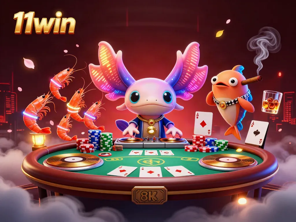 Experience the excitement of 11win with vibrant casino elements and lively aquatic characters.