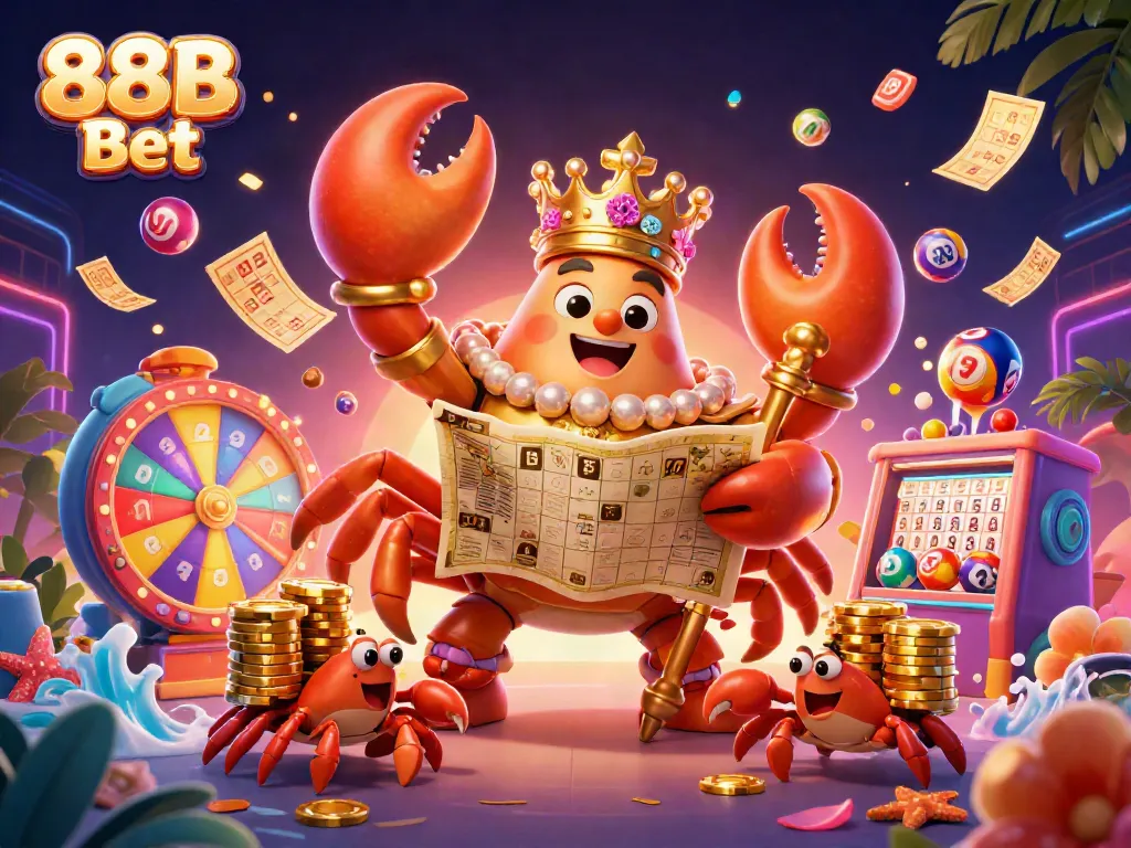 Engage with thrilling 88B Bet casino games featuring a golden crab emperor in an exciting scene.