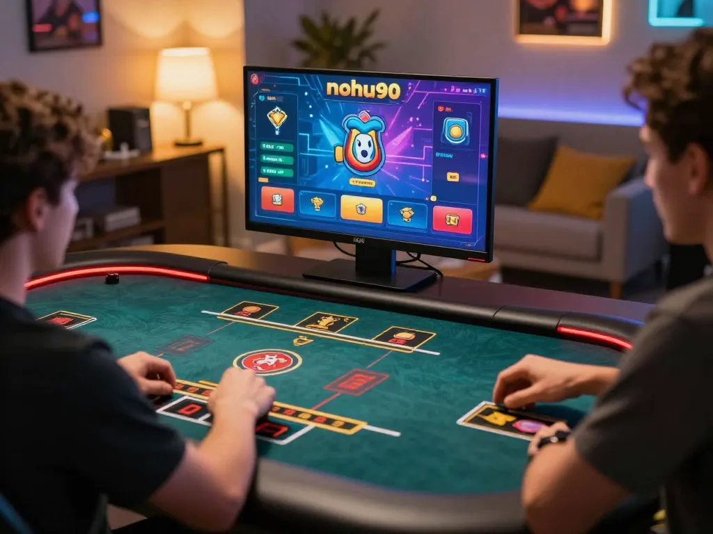 Nohu90 user strategizing during an online gaming session at home, showcasing interactive table game interface
