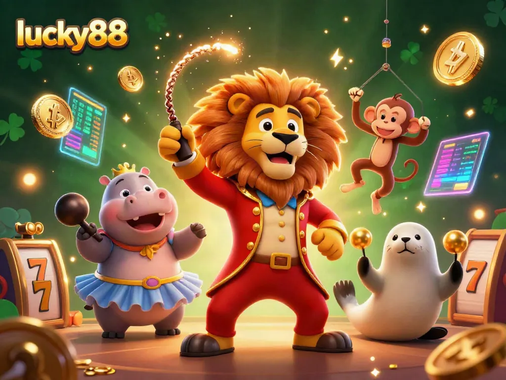 Experience the thrilling atmosphere of lucky88 with vibrant casino characters and elements in a festive 3D scene.