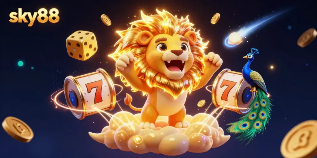 Experience thrilling gameplay and jackpots at sky88 with dynamic slot reels and golden coins.