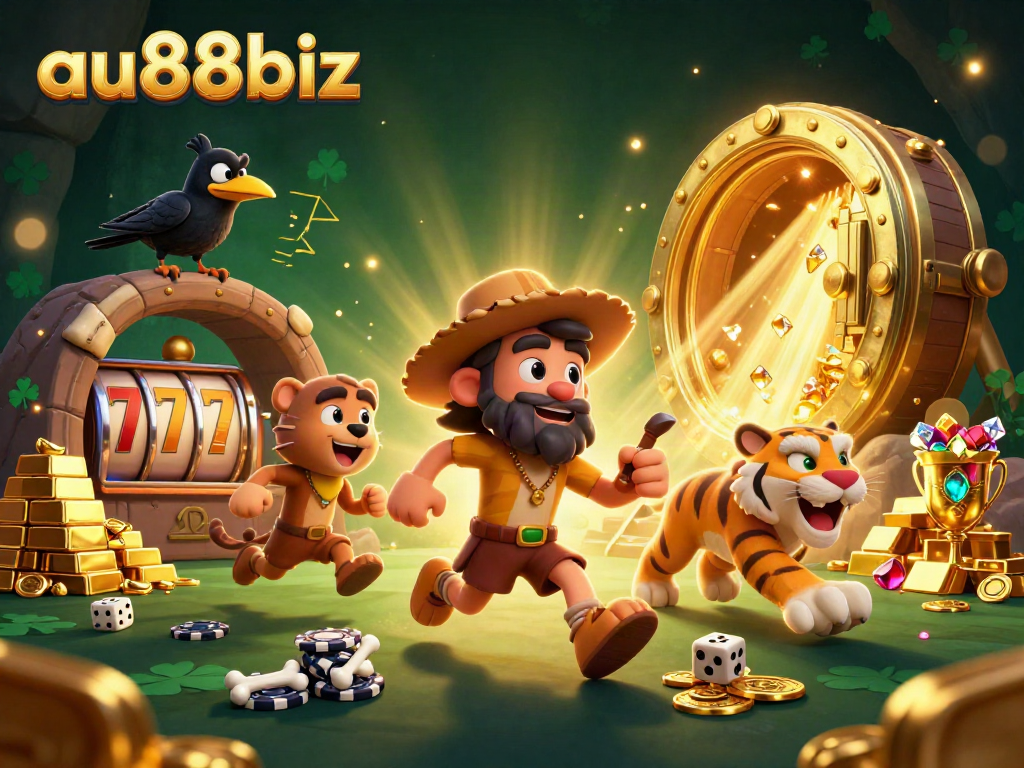 Play exciting games and win at au88biz in a vibrant prehistoric casino scene.