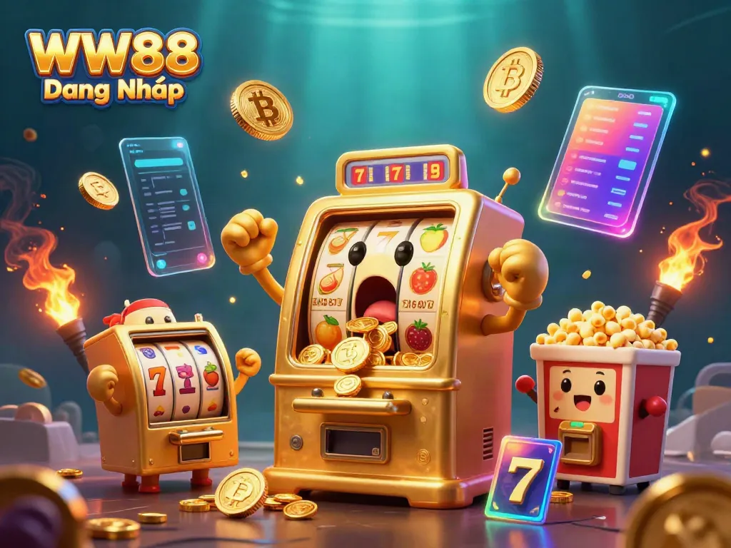 Experience the excitement of WW88 Đăng Nhập with animated slot machines and golden coins!