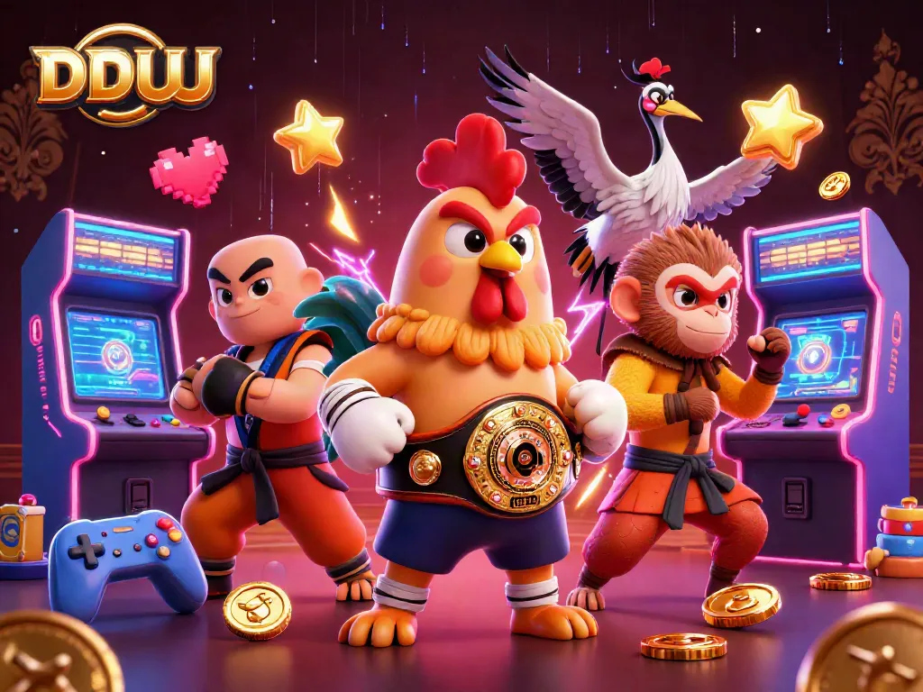 Engage in thrilling gameplay with DDUU featuring vibrant cartoon characters and dynamic arcade elements.