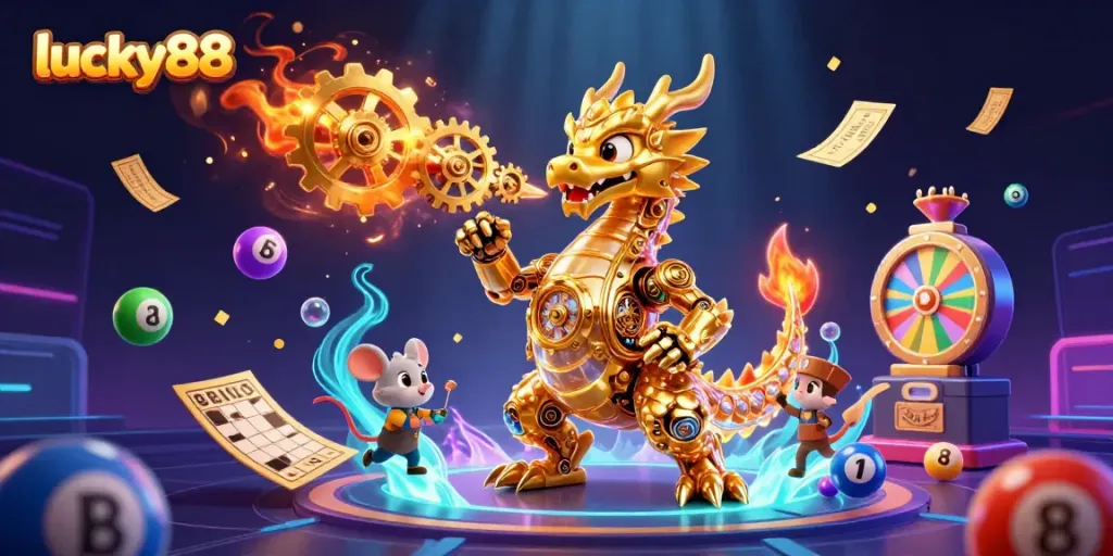 Experience luck and excitement with the lucky88 dragon and colorful game elements in a vibrant casino world.