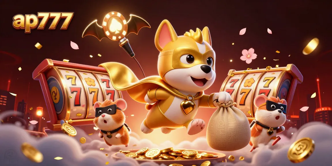 Jogue jogos emocionantes no ap777 com um cachorro super-herói e um hamster entre os rolos de caça-níqueis girando.