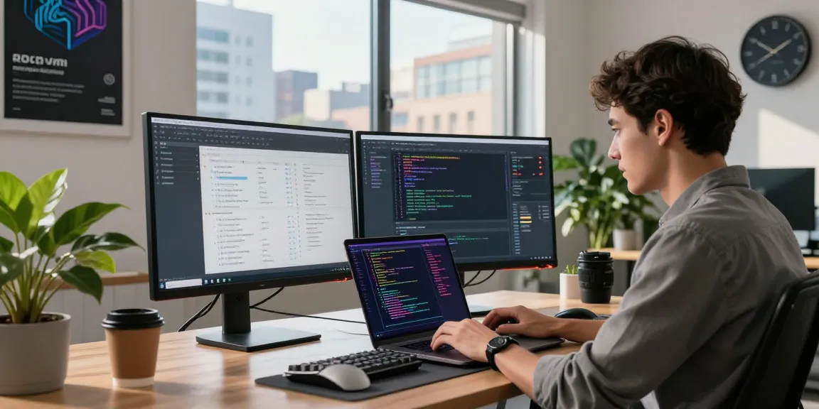 A developer working in a tech office focused on code, representing the WPS Official Website in a modern workspace.