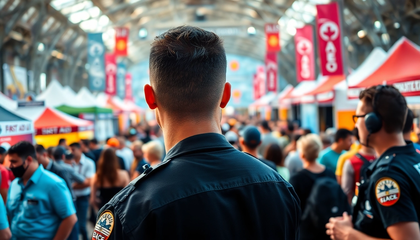 Event Security personnel ensuring safety at a vibrant outdoor event with vigilant presence.