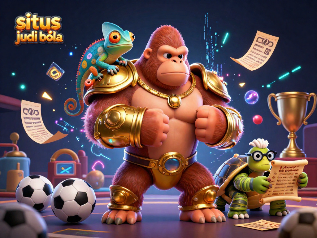 Experience thrilling sports betting action with situs judi bola in a vibrant 3D scene featuring iconic gambling elements.