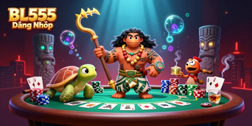 Join the action at BL555 Đăng Nhập and experience thrilling poker games in this vibrant illustration.
