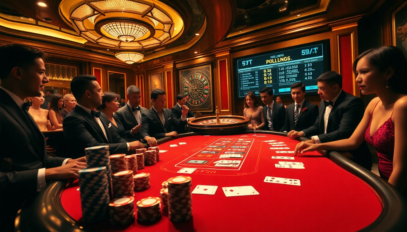 Jogadores elaboram estratégias em uma mesa de poker luxuosa, com fichas e cartas, enfatizando a emoção da aposta 69T.