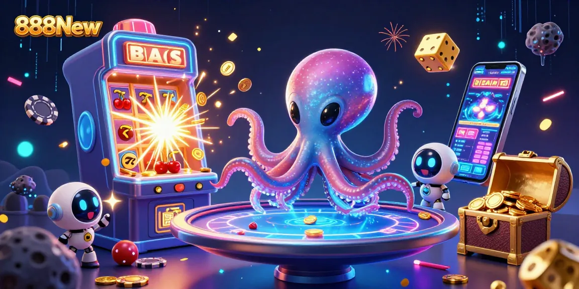 Join the excitement of 888New with a fantastic alien-themed casino scene featuring poker and winning rewards!