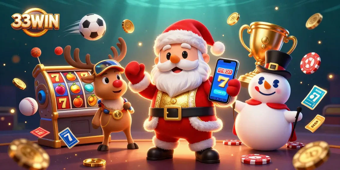 Experience excitement at 33WIN with Santa, a reindeer, and a snowman celebrating slots!