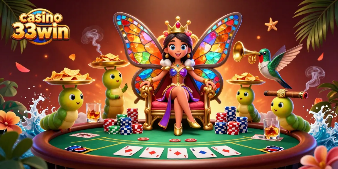 Engage in thrilling gameplay at casino 33win, where vibrant poker action unfolds beneath a dazzling queen's court.